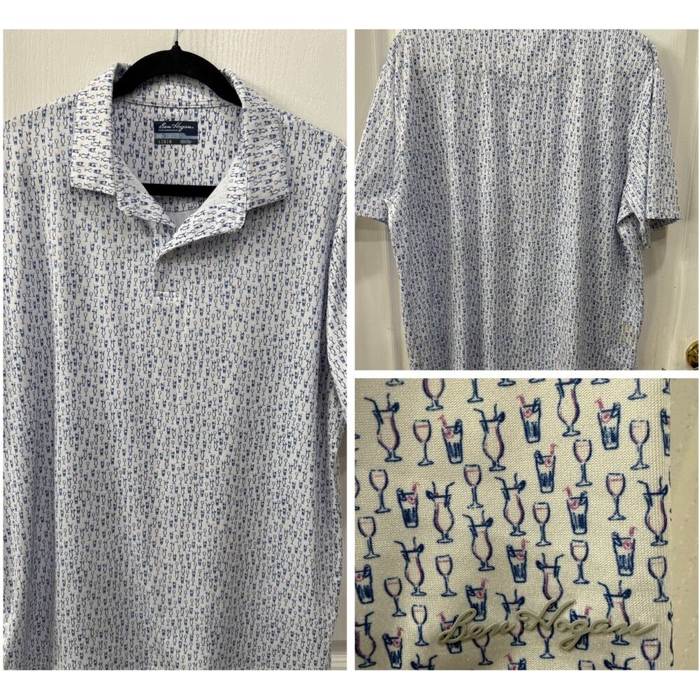 Ben Hogan Performance Golf Polo Shirt Mens Large Cocktail Print Short Sleeve